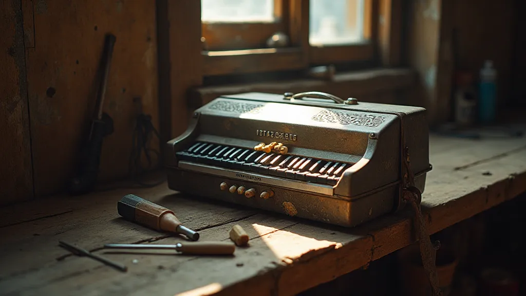 Restored Hohner Victoria accordion on workbench