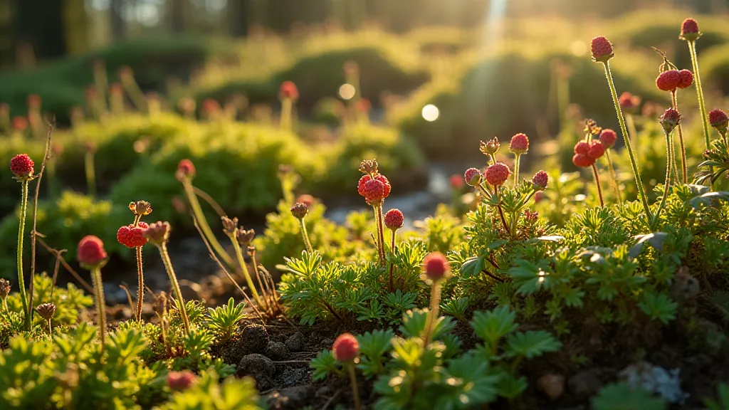 Cloudberries growing in a bog
