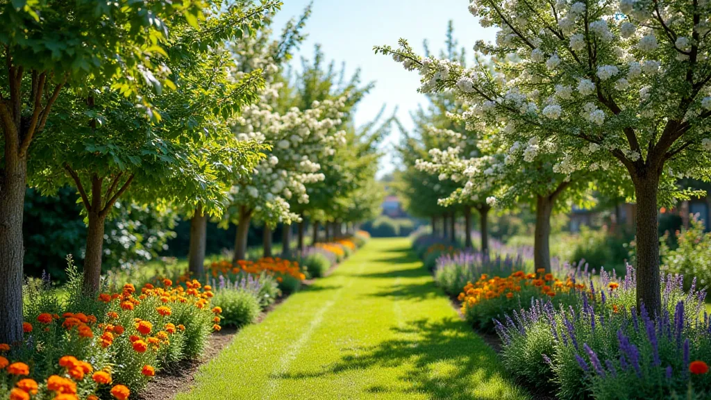 Backyard orchard with companion plants