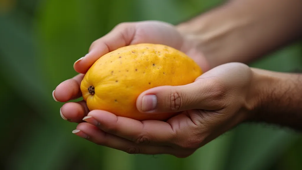 Hand holding pawpaw fruit