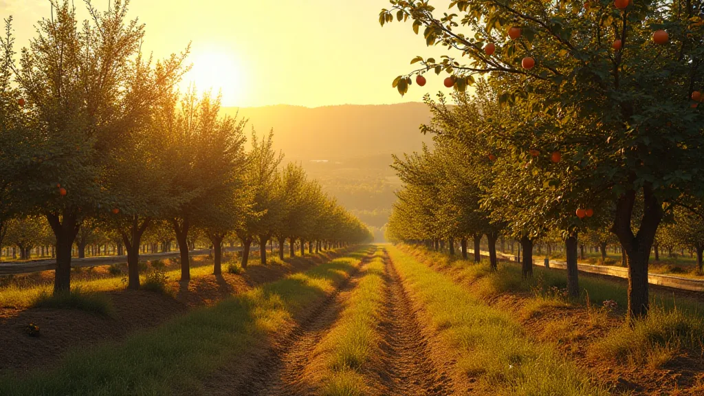 Sun-drenched orchard landscape