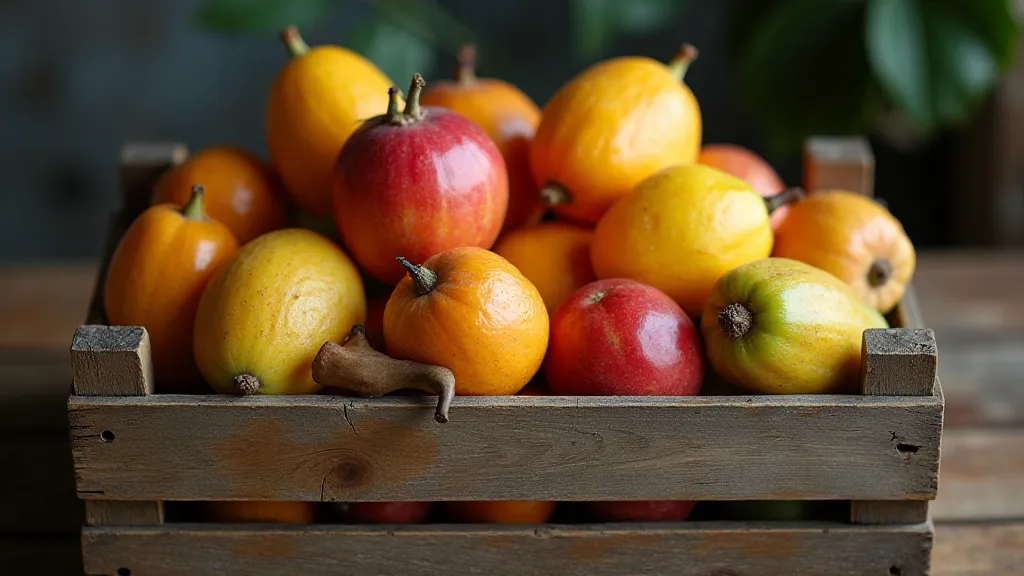 Crate of unusual fruits